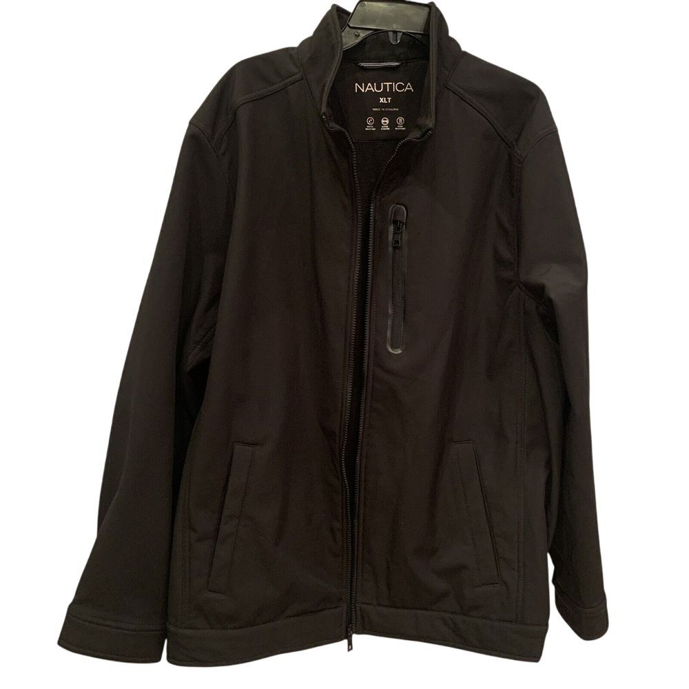 EUC NAUTICA Men's Soft Shell‎ Black Jacket Full Zipper Water Resistant Size XLT